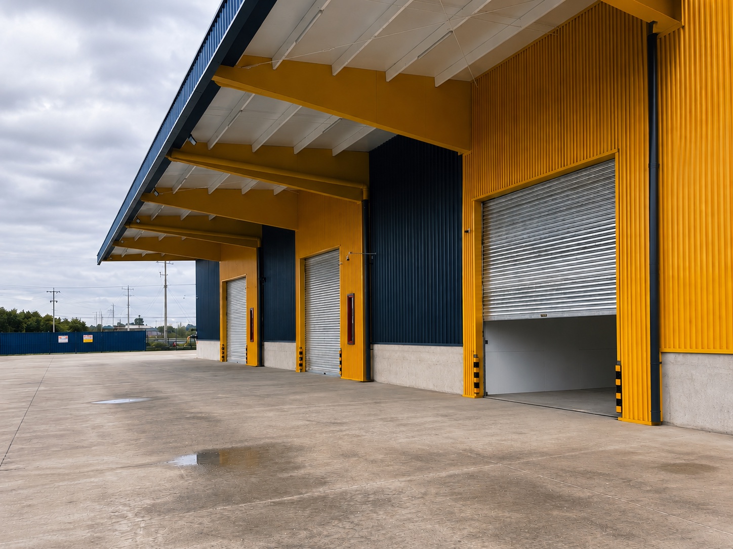 Bodega industrial con cortinas metálicas instaladas por Igmaan